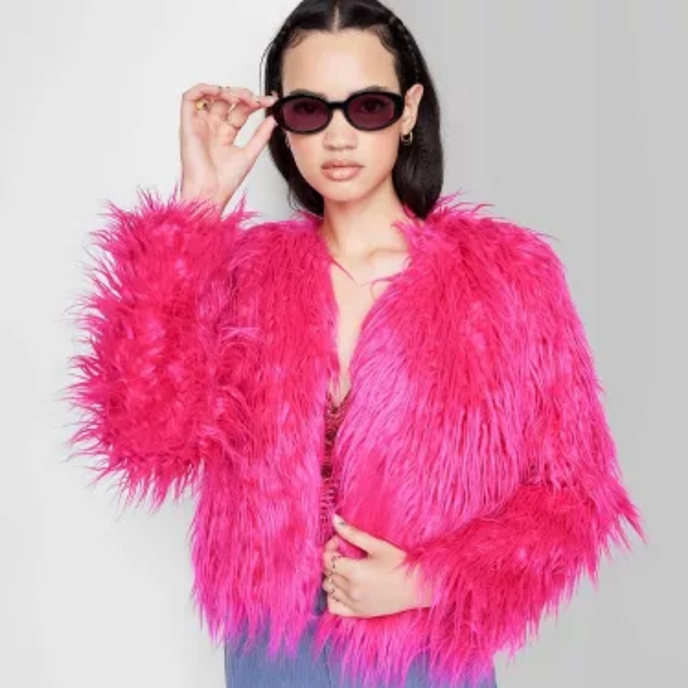 hot pink faux fur jacket